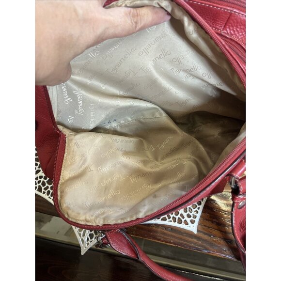 TIGNANELLO SHOULDER SATCHEL TOTE HANDBAG RED PEBBLE LEATHER Purse - Picture 15 of 16